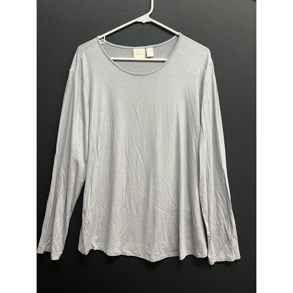 Chicos Top metallic gray stretch Sz 3 NWOT
